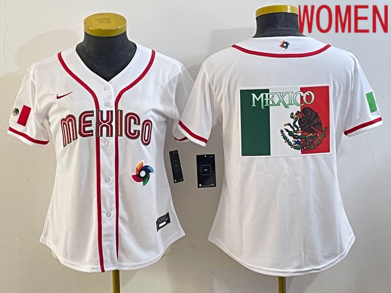 Women 2023 World Cub Mexico Blank White Nike MLB Jersey7